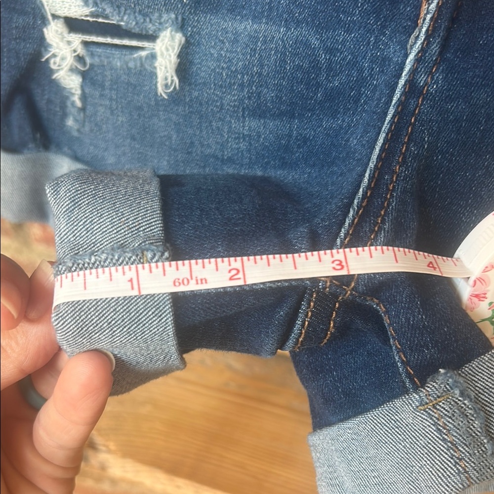 Wax Jeans Blue Distressed Jean Shorts with Cuffed Hem - Picture 6 of 9